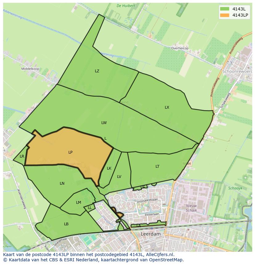 Afbeelding van het postcodegebied 4143 LP op de kaart.