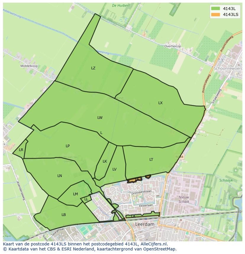 Afbeelding van het postcodegebied 4143 LS op de kaart.