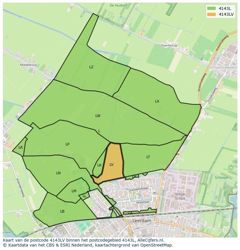 Afbeelding van het postcodegebied 4143 LV op de kaart.
