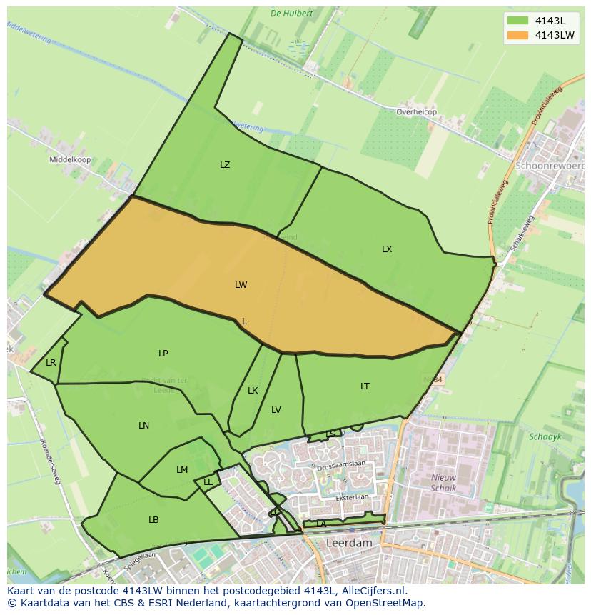 Afbeelding van het postcodegebied 4143 LW op de kaart.