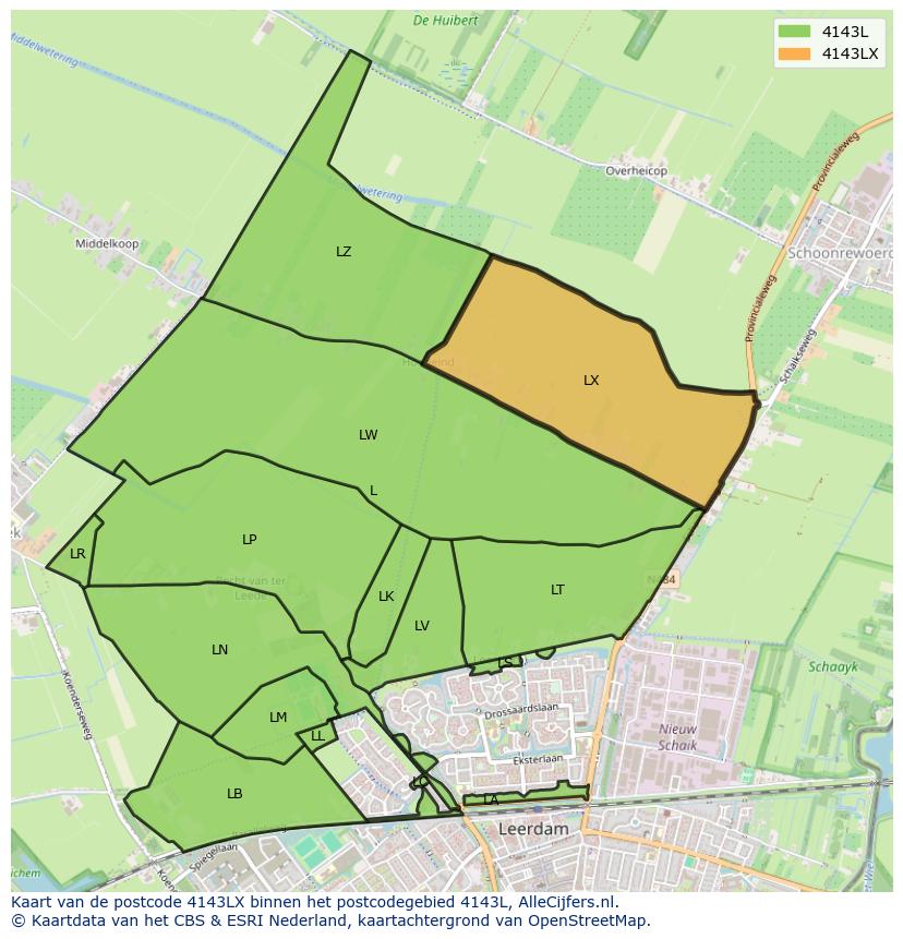 Afbeelding van het postcodegebied 4143 LX op de kaart.