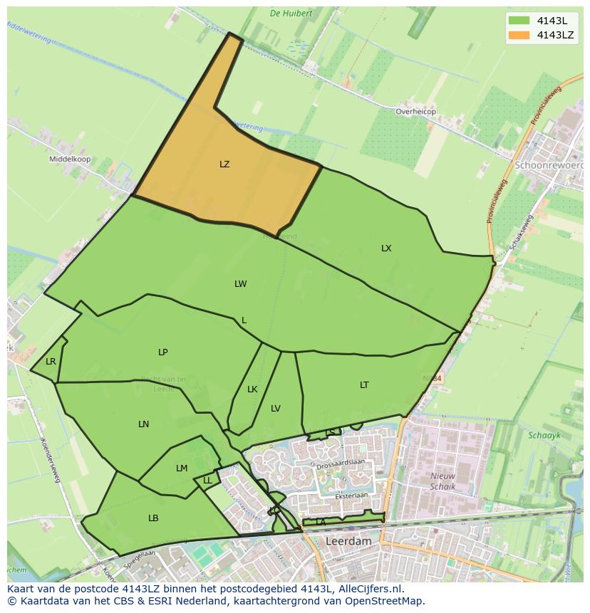 Afbeelding van het postcodegebied 4143 LZ op de kaart.