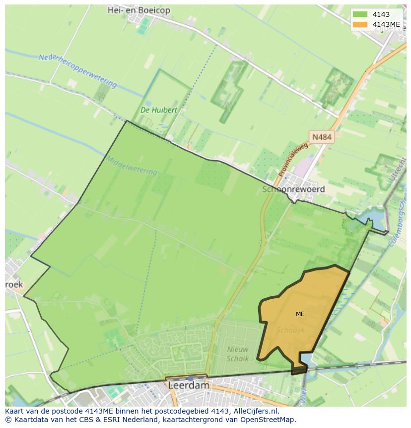 Afbeelding van het postcodegebied 4143 ME op de kaart.