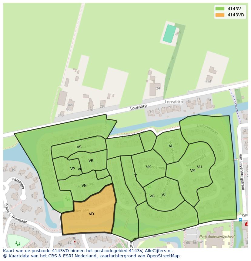 Afbeelding van het postcodegebied 4143 VD op de kaart.