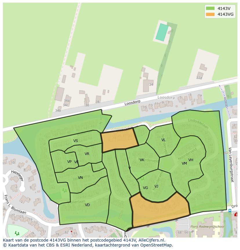 Afbeelding van het postcodegebied 4143 VG op de kaart.