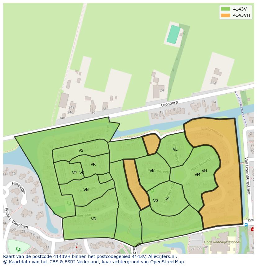 Afbeelding van het postcodegebied 4143 VH op de kaart.