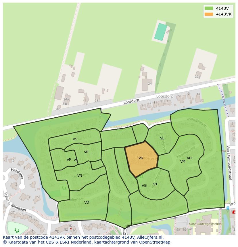 Afbeelding van het postcodegebied 4143 VK op de kaart.