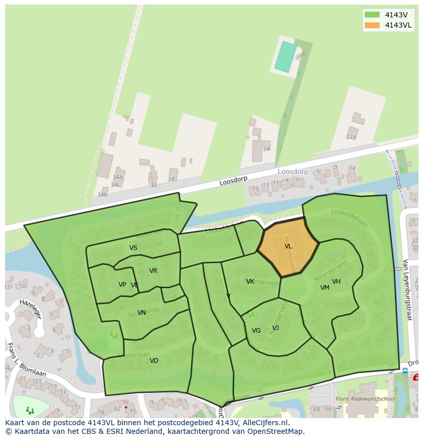 Afbeelding van het postcodegebied 4143 VL op de kaart.
