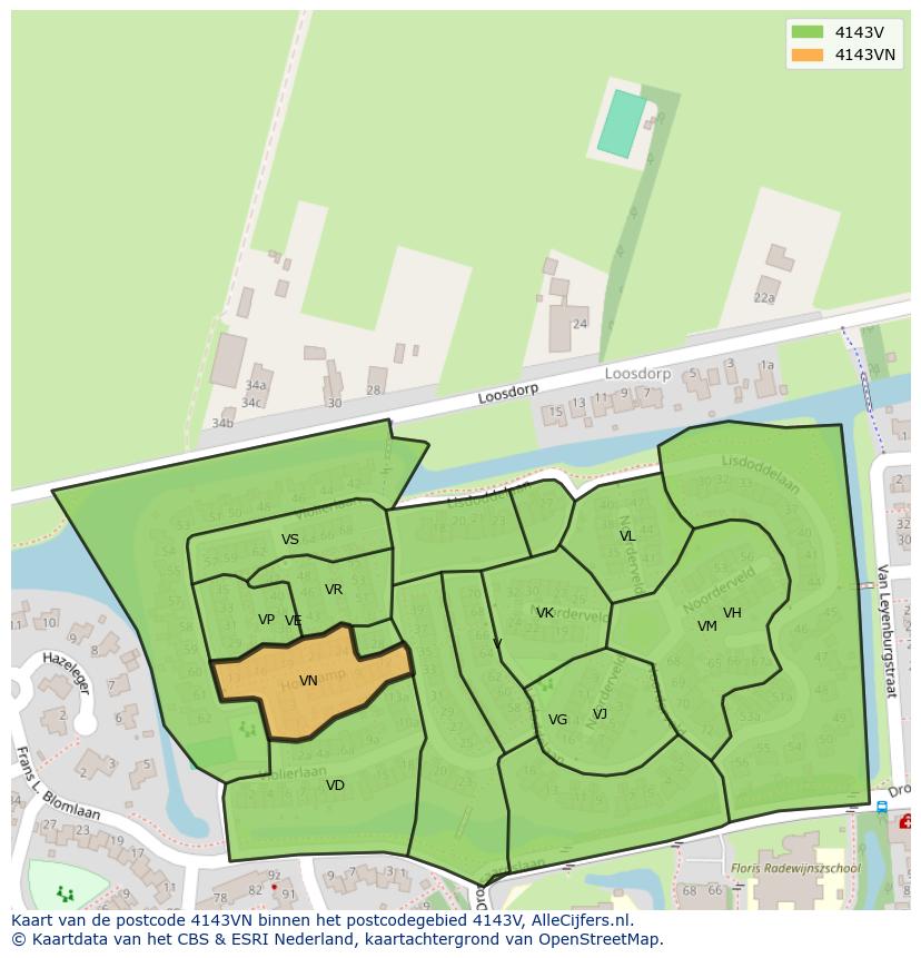 Afbeelding van het postcodegebied 4143 VN op de kaart.