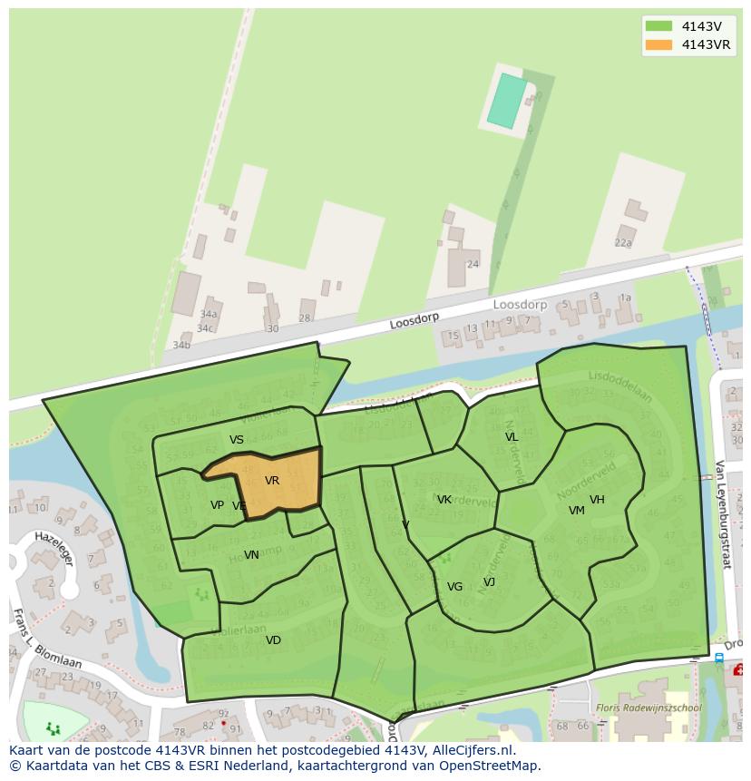 Afbeelding van het postcodegebied 4143 VR op de kaart.