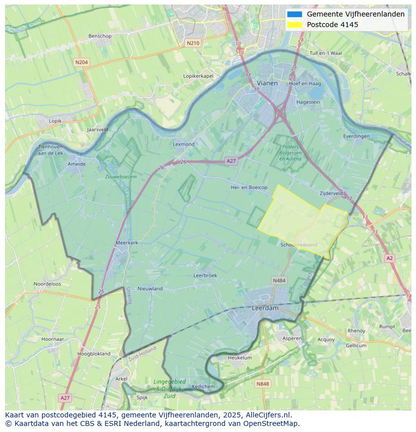 Afbeelding van het postcodegebied 4145 op de kaart.