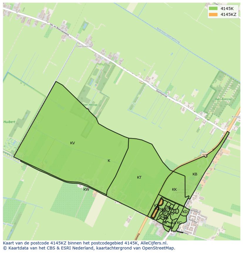 Afbeelding van het postcodegebied 4145 KZ op de kaart.
