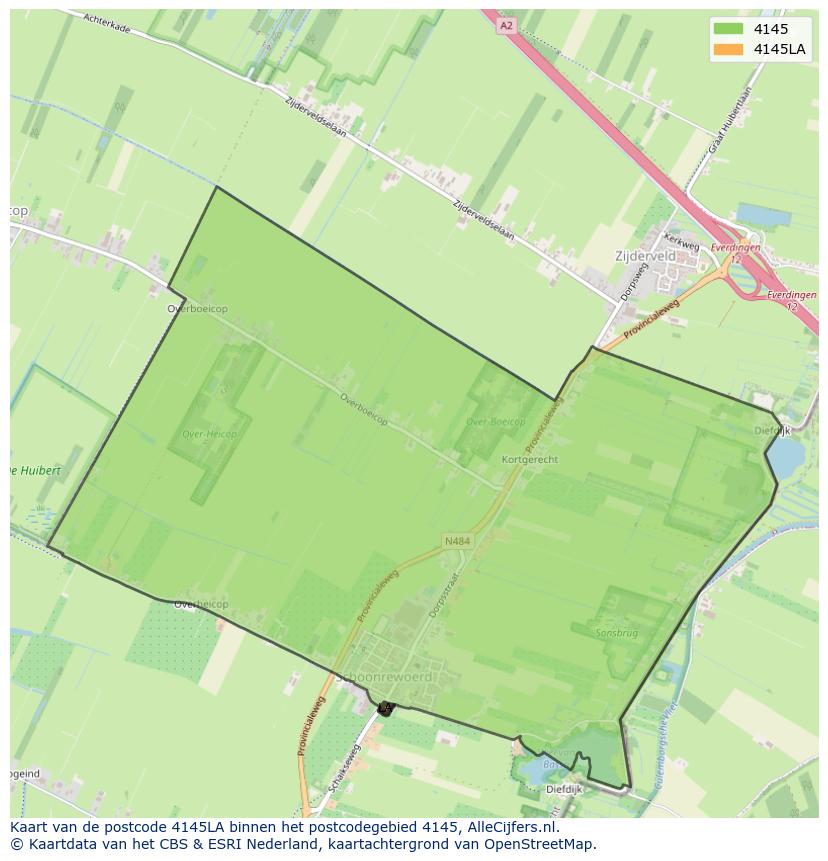 Afbeelding van het postcodegebied 4145 LA op de kaart.