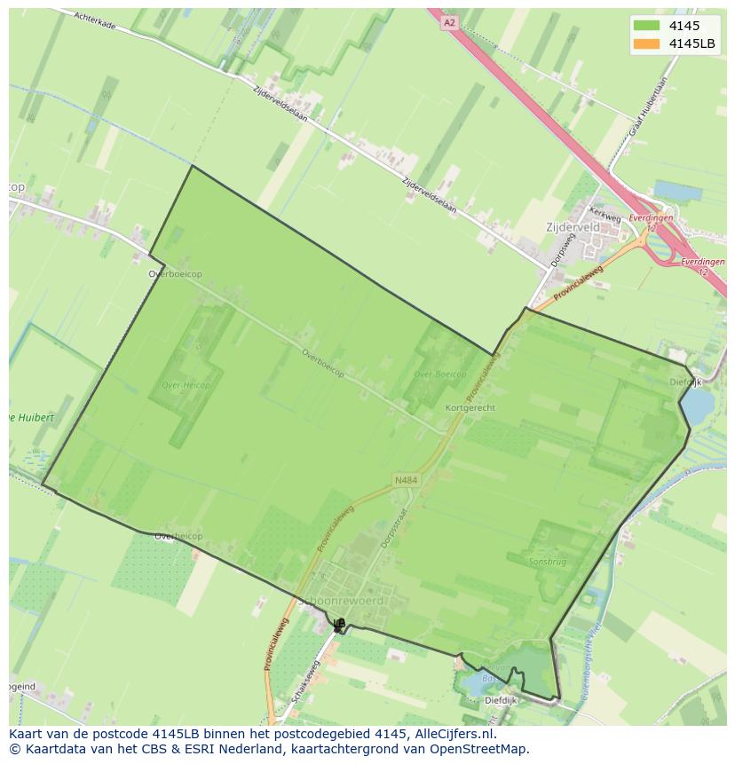 Afbeelding van het postcodegebied 4145 LB op de kaart.