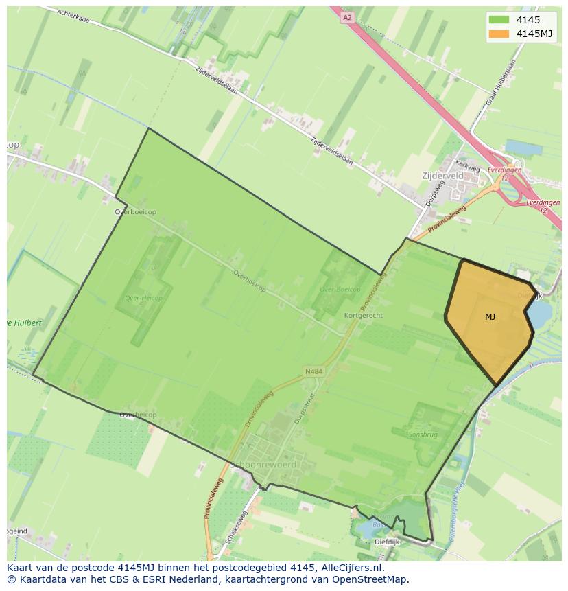 Afbeelding van het postcodegebied 4145 MJ op de kaart.