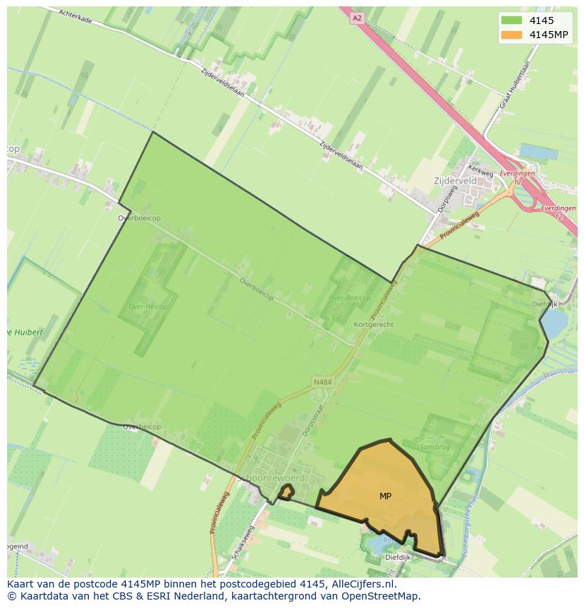 Afbeelding van het postcodegebied 4145 MP op de kaart.