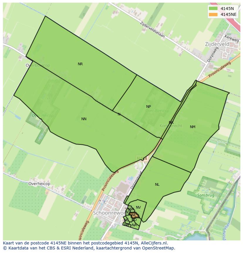 Afbeelding van het postcodegebied 4145 NE op de kaart.