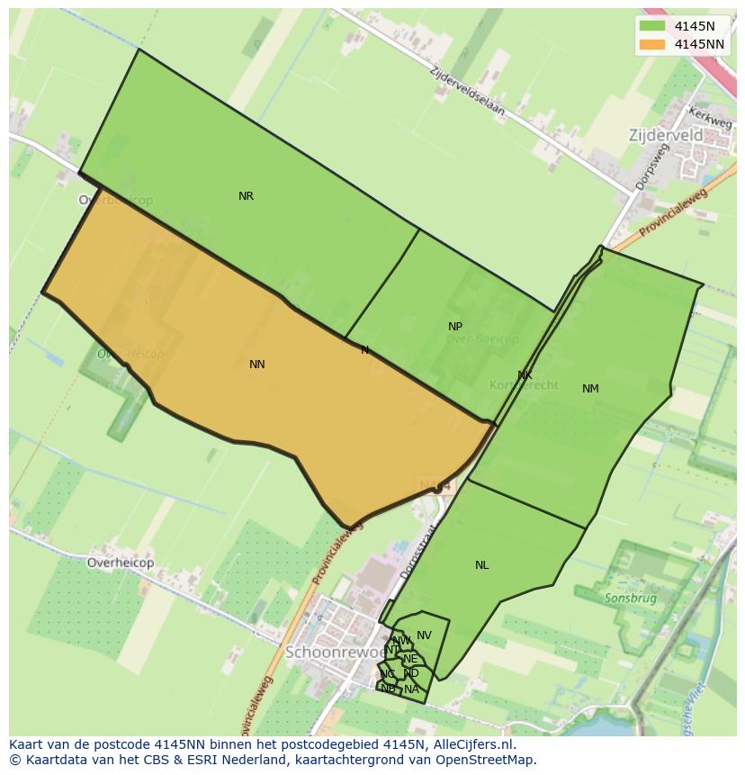 Afbeelding van het postcodegebied 4145 NN op de kaart.