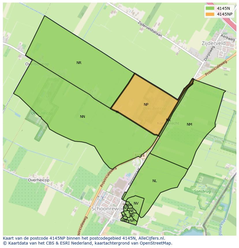 Afbeelding van het postcodegebied 4145 NP op de kaart.