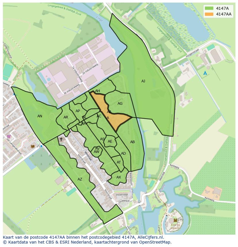 Afbeelding van het postcodegebied 4147 AA op de kaart.