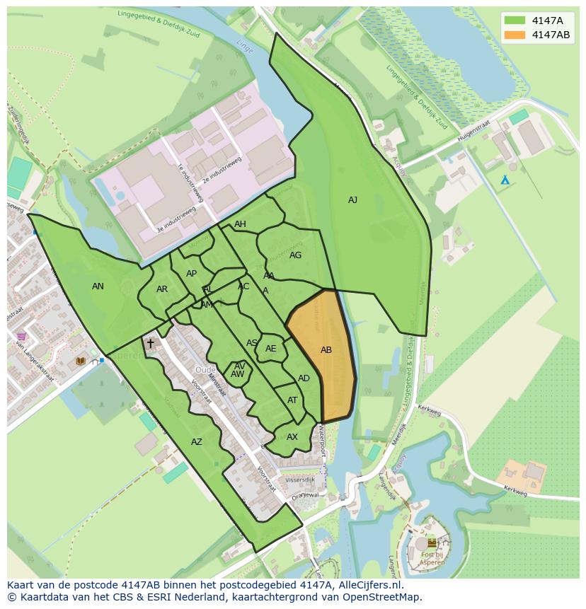 Afbeelding van het postcodegebied 4147 AB op de kaart.