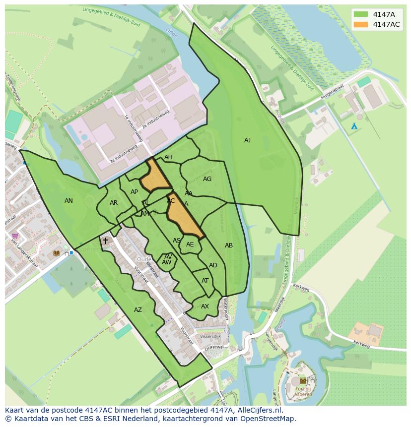Afbeelding van het postcodegebied 4147 AC op de kaart.
