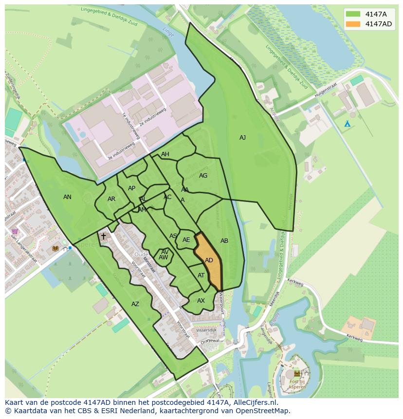 Afbeelding van het postcodegebied 4147 AD op de kaart.