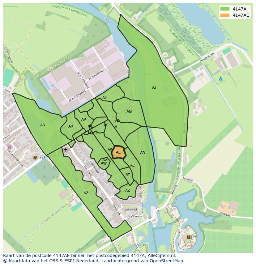 Afbeelding van het postcodegebied 4147 AE op de kaart.
