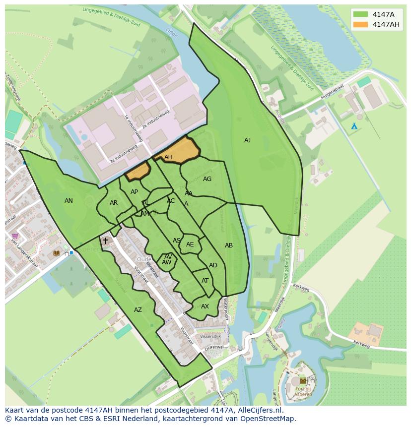 Afbeelding van het postcodegebied 4147 AH op de kaart.