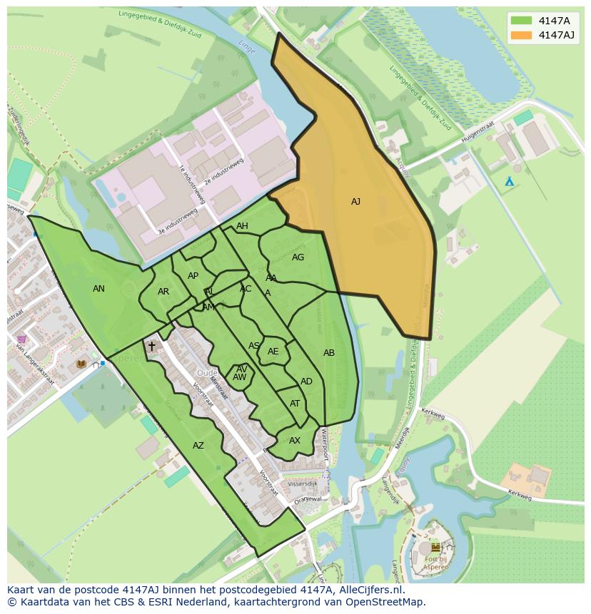 Afbeelding van het postcodegebied 4147 AJ op de kaart.