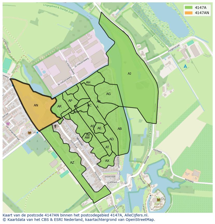 Afbeelding van het postcodegebied 4147 AN op de kaart.