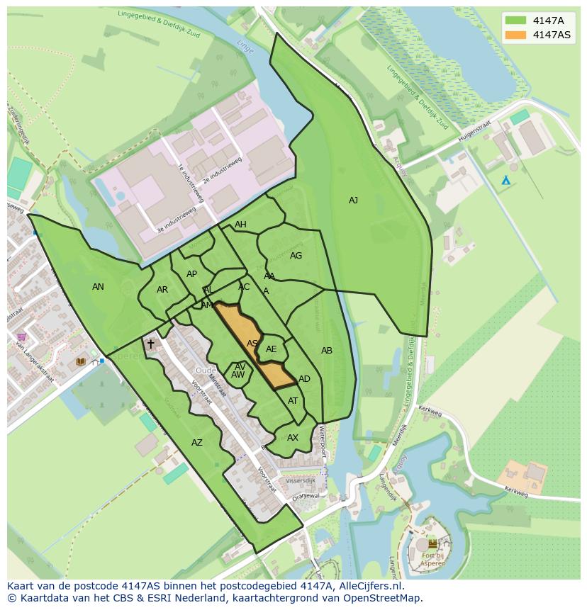 Afbeelding van het postcodegebied 4147 AS op de kaart.
