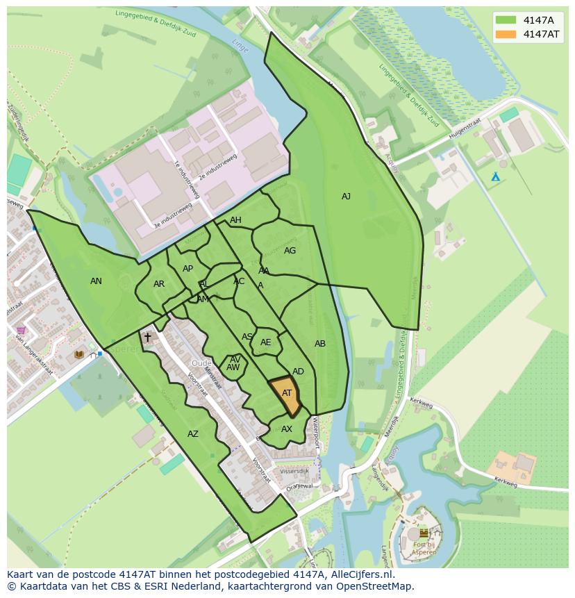 Afbeelding van het postcodegebied 4147 AT op de kaart.