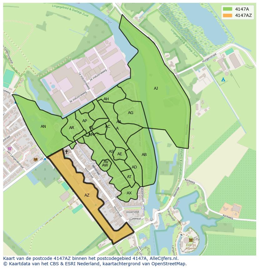Afbeelding van het postcodegebied 4147 AZ op de kaart.