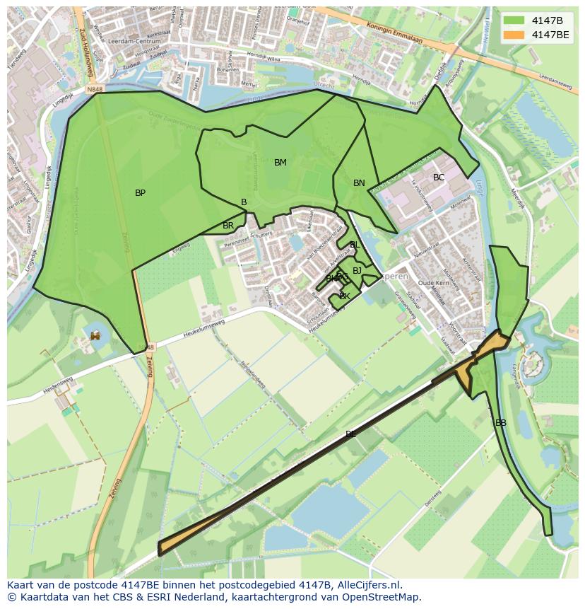 Afbeelding van het postcodegebied 4147 BE op de kaart.