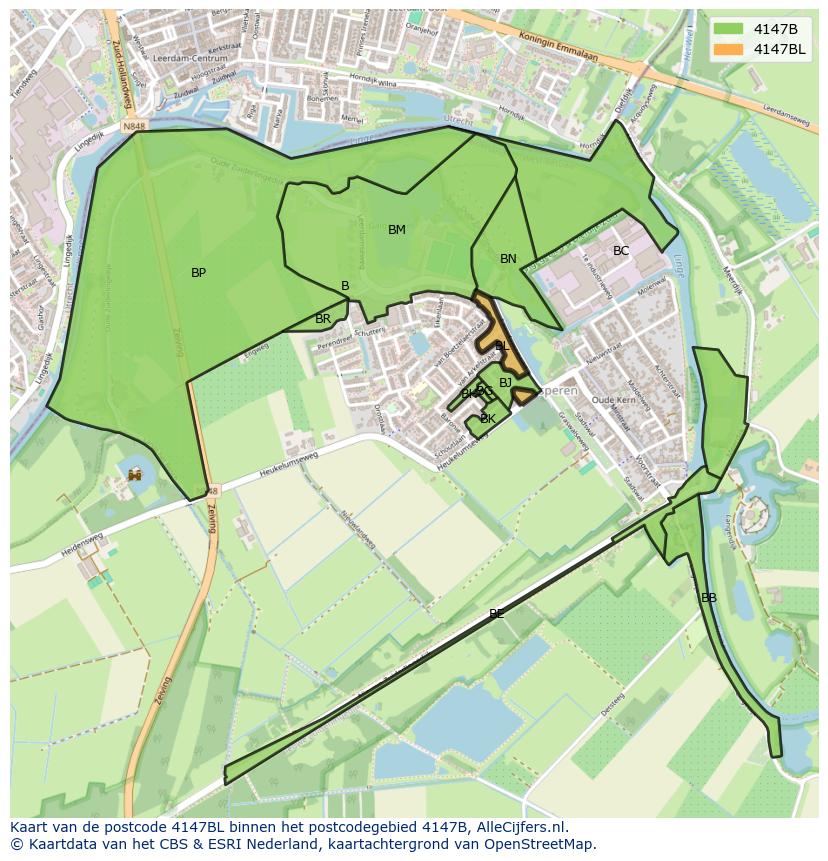 Afbeelding van het postcodegebied 4147 BL op de kaart.