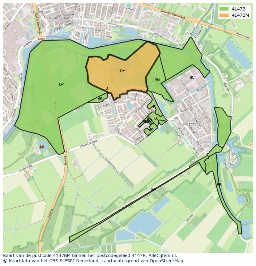 Afbeelding van het postcodegebied 4147 BM op de kaart.