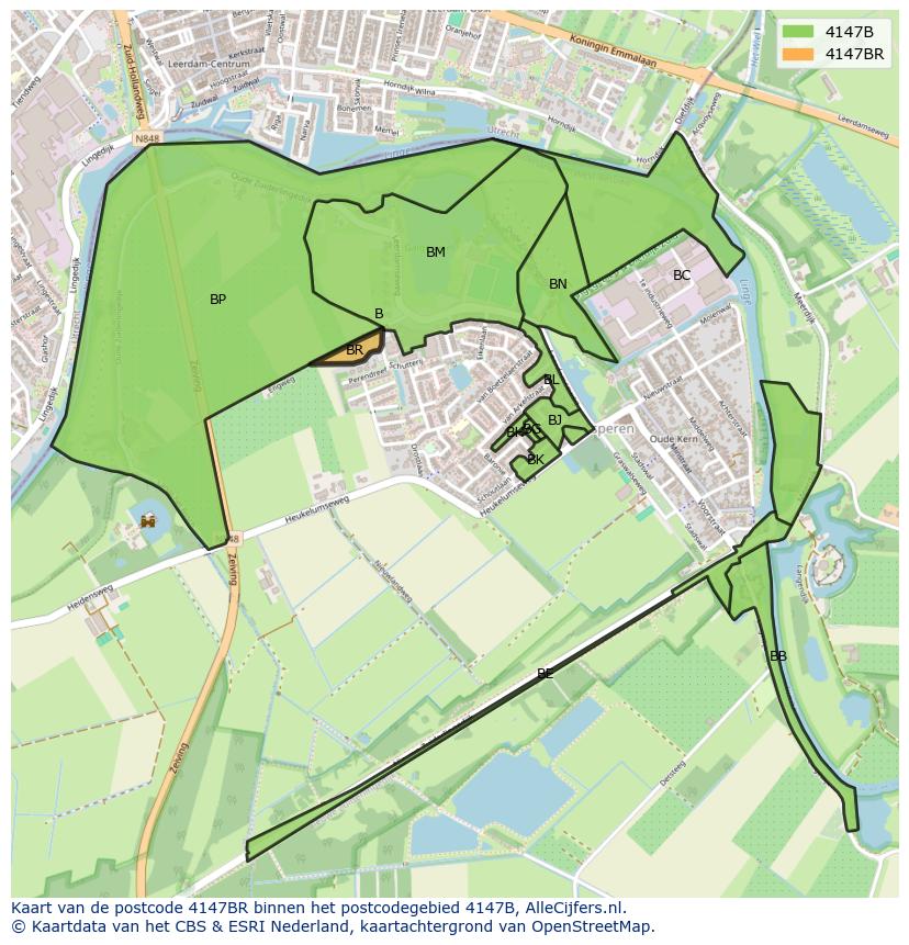 Afbeelding van het postcodegebied 4147 BR op de kaart.