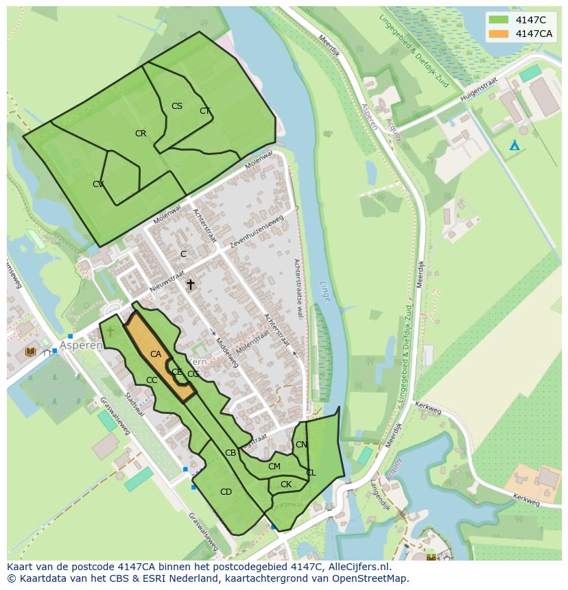 Afbeelding van het postcodegebied 4147 CA op de kaart.
