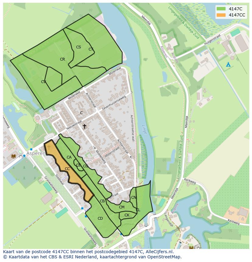 Afbeelding van het postcodegebied 4147 CC op de kaart.