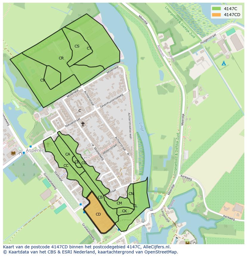 Afbeelding van het postcodegebied 4147 CD op de kaart.