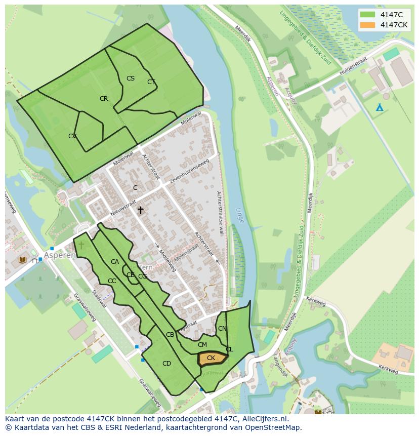 Afbeelding van het postcodegebied 4147 CK op de kaart.