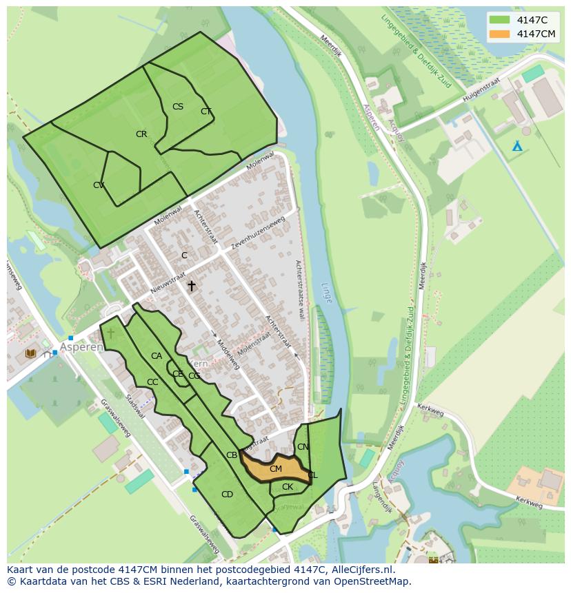 Afbeelding van het postcodegebied 4147 CM op de kaart.
