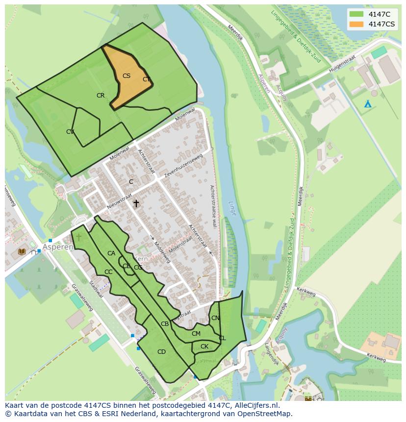 Afbeelding van het postcodegebied 4147 CS op de kaart.