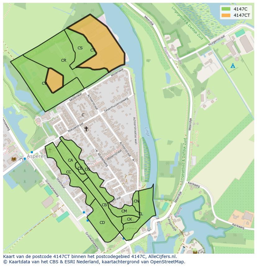 Afbeelding van het postcodegebied 4147 CT op de kaart.