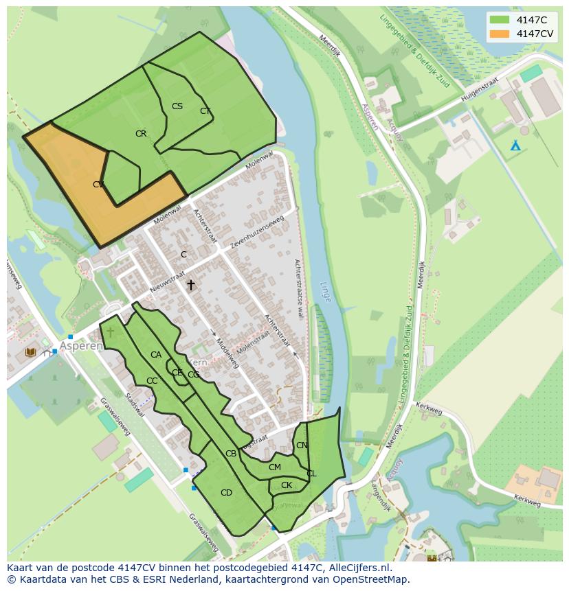 Afbeelding van het postcodegebied 4147 CV op de kaart.
