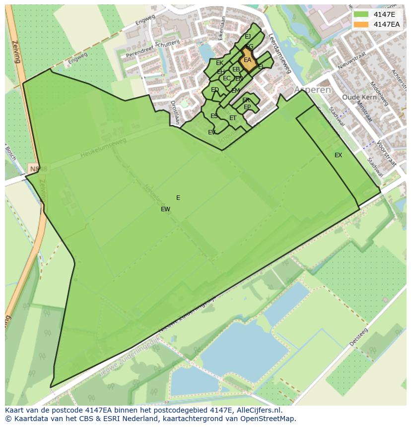 Afbeelding van het postcodegebied 4147 EA op de kaart.