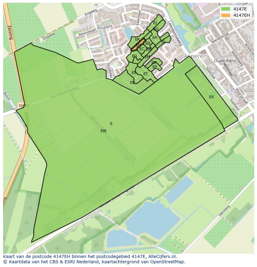 Afbeelding van het postcodegebied 4147 EH op de kaart.