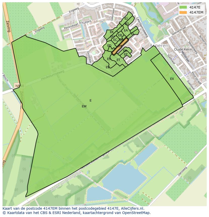 Afbeelding van het postcodegebied 4147 EM op de kaart.