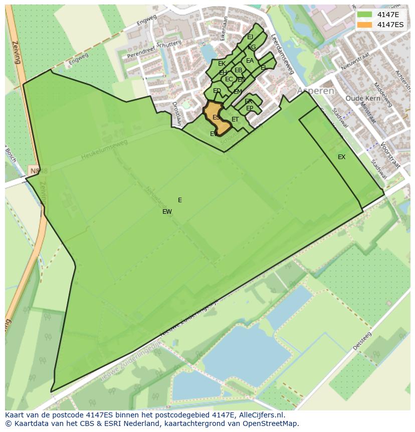 Afbeelding van het postcodegebied 4147 ES op de kaart.